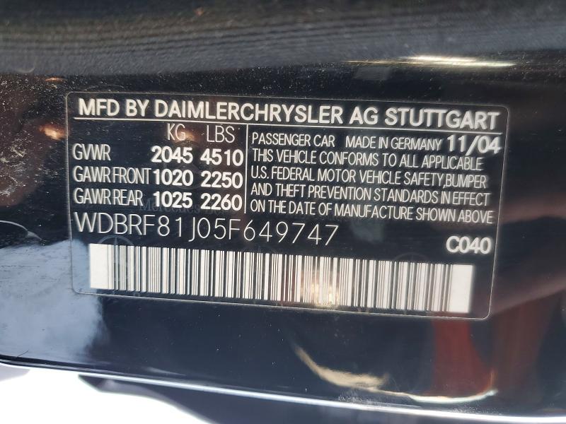 73526045 :رقم المزاد ، WDBRF81J05F649747 vin ، 2005 Mercedes-benz C مزاد بيع
