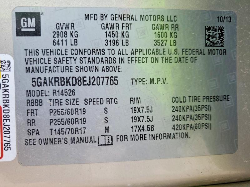 Aukcja sprzedaży 2014 Buick Enclave, vin: 5GAKRBKD8EJ207765, numer aukcji: 73110905