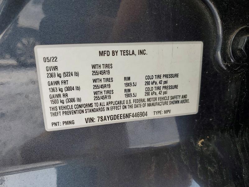 Aukcja sprzedaży 2022 Tesla Model Y, vin: 7SAYGDEE6NF446904, numer aukcji: 99522215
