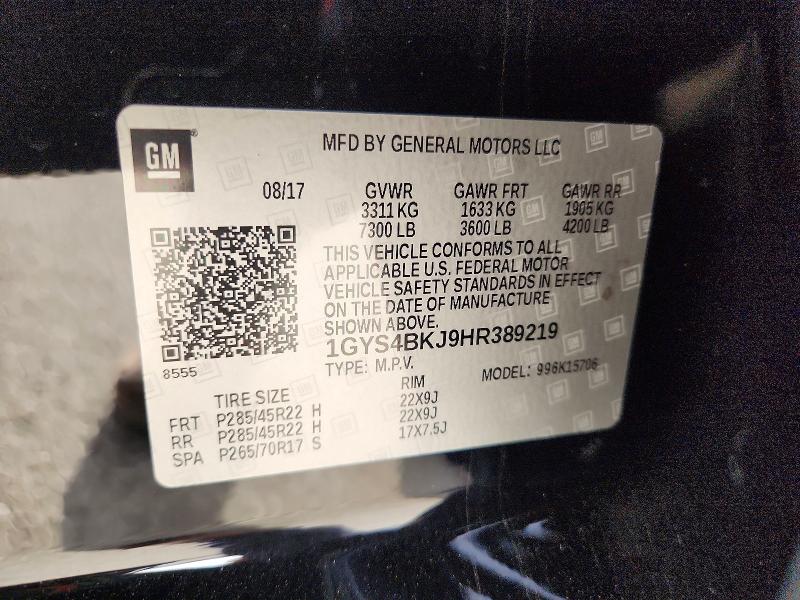 Aukcja sprzedaży 2017 Cadillac Escalade, vin: 1GYS4BKJ9HR389219, numer aukcji: 99906385