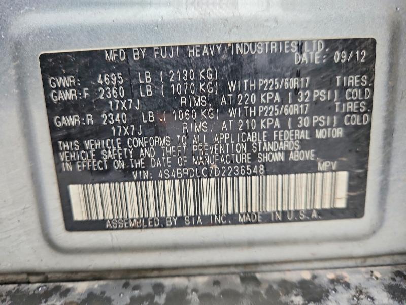 2013 Subaru Outback მანქანა იყიდება აუქციონზე, vin: 4S4BRDLC7D2236548, აუქციონის ნომერი: 75084265