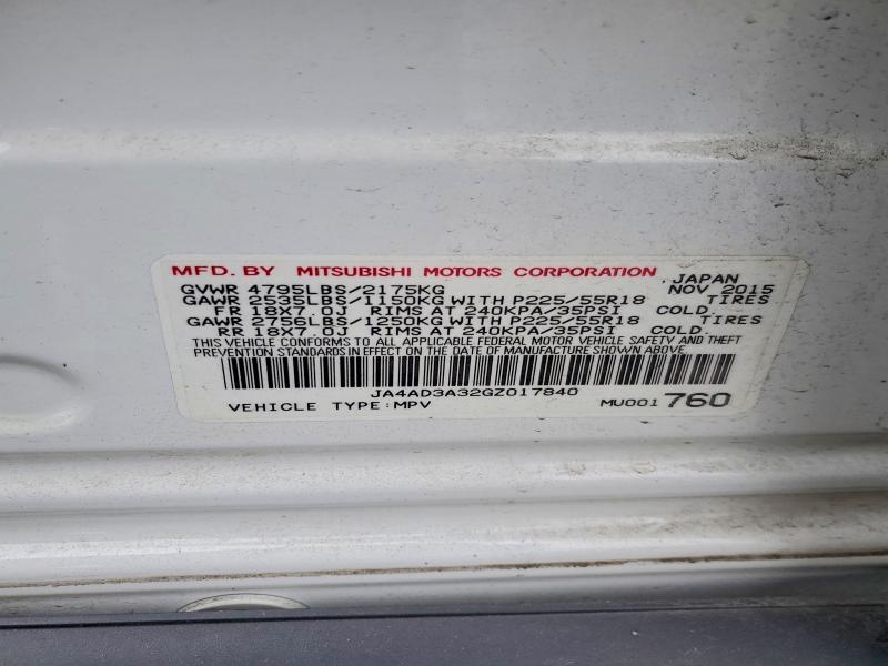 Продаж на аукціоні авто 2016 Mitsubishi Outlander, vin: JA4AD3A32GZ017840, номер лоту: 74240065