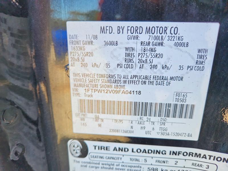 Aukcja sprzedaży 2009 Ford F150, vin: 1FTPW12V09FA04118, numer aukcji: 74557975