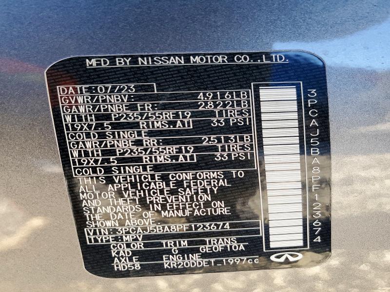 Продаж на аукціоні авто 2023 Infiniti Qx50 Luxe, vin: 3PCAJ5BA8PF123674, номер лоту: 72860645
