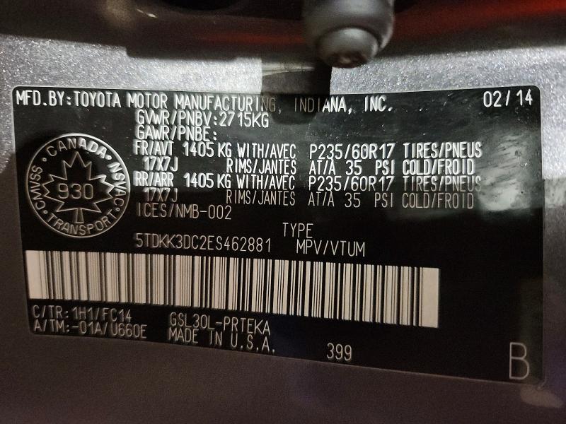 Продаж на аукціоні авто 2014 Toyota Sienna, vin: 5TDKK3DC2ES462881, номер лоту: 74389515