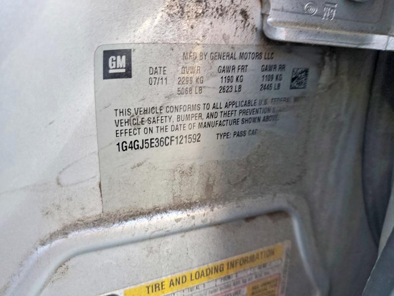2012 Buick Lacrosse მანქანა იყიდება აუქციონზე, vin: 1G4GJ5E36CF121592, აუქციონის ნომერი: 74841075