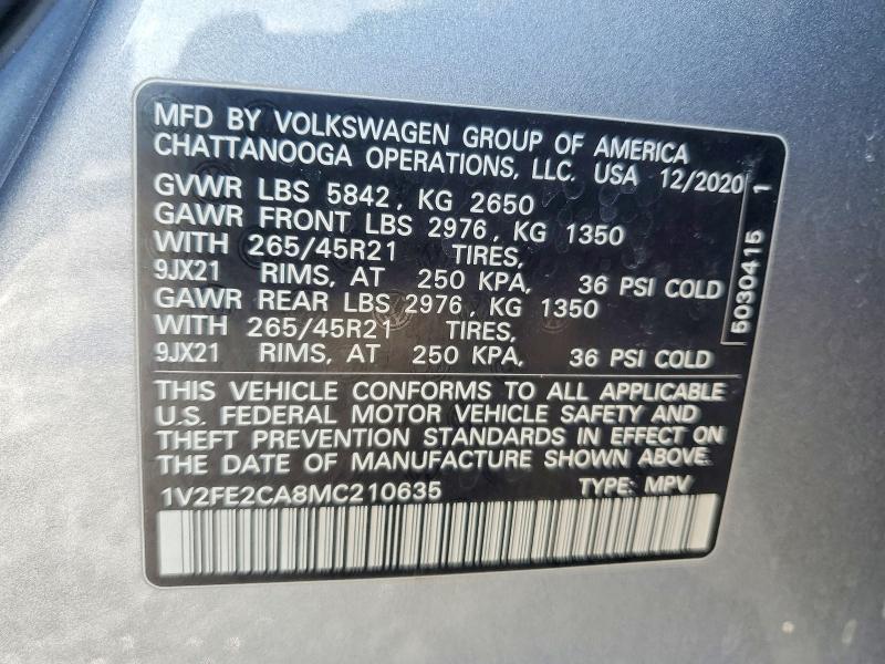 Aukcja sprzedaży 2021 Volkswagen Atlas Cross Sport, vin: 1V2FE2CA8MC210635, numer aukcji: 74950435