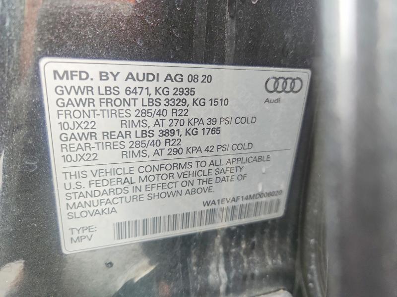 Aukcja sprzedaży 2021 Audi Q8, vin: WA1EVAF14MD006020, numer aukcji: 74082555