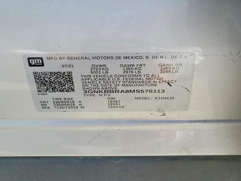 99393655 :رقم المزاد ، 3GNKBBRA8MS576113 vin ، 2021 Chevrolet Blazer 1lt مزاد بيع
