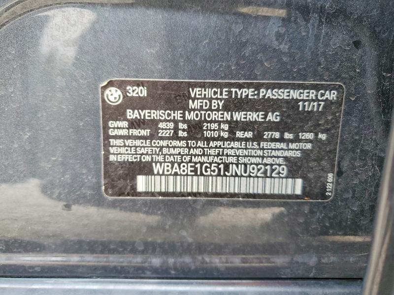 74801055 :رقم المزاد ، WBA8E1G51JNU92129 vin ، 2018 Bmw 320 مزاد بيع