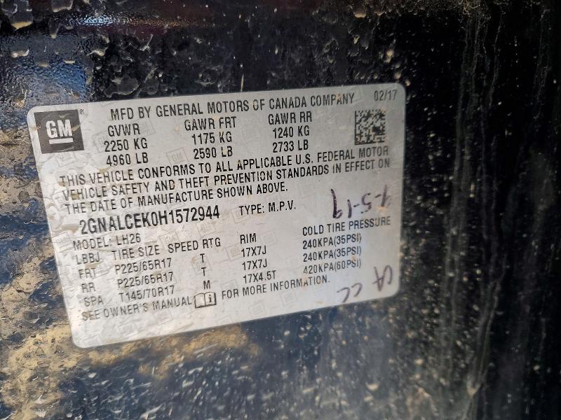 2017 Chevrolet Equinox მანქანა იყიდება აუქციონზე, vin: 2GNALCEK0H1572944, აუქციონის ნომერი: 75198895