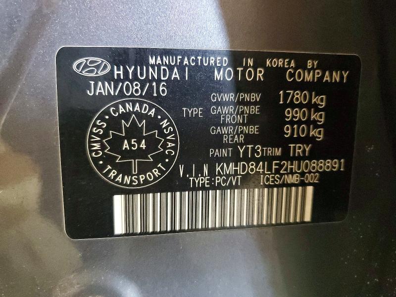 99140515 :رقم المزاد ، KMHD84LF2HU088891 vin ، 2017 Hyundai Elantra مزاد بيع