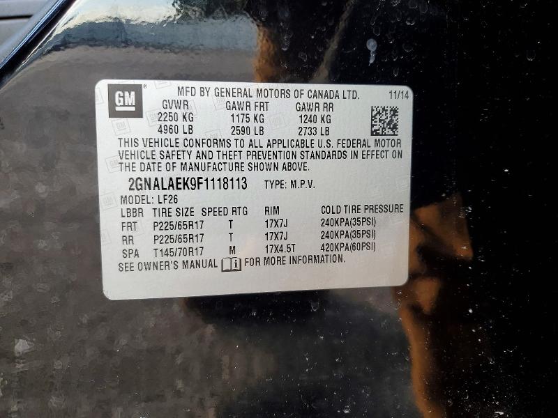 74400825 :رقم المزاد ، 2GNALAEK9F1118113 vin ، 2015 Chevrolet Equinox مزاد بيع