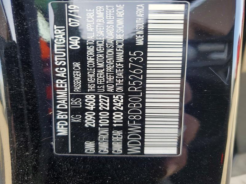 2020 Mercedes-benz C მანქანა იყიდება აუქციონზე, vin: WDDWF8DB0LR526735, აუქციონის ნომერი: 75040935