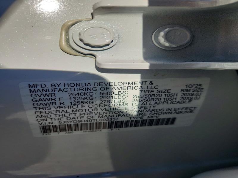 2026 Acura Mdx მანქანა იყიდება აუქციონზე, vin: 5J8YD9H40TL002337, აუქციონის ნომერი: 74572965