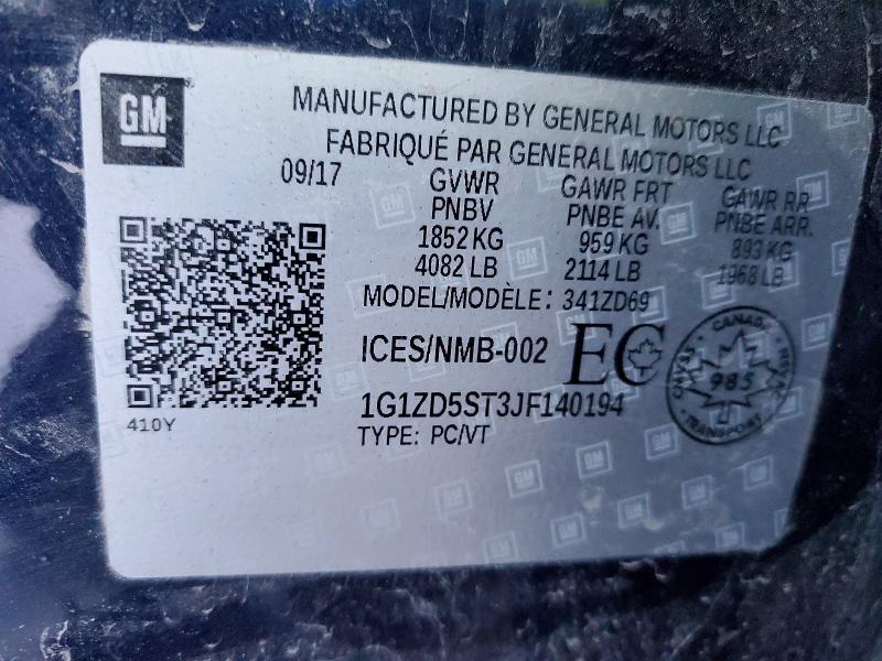 Продаж на аукціоні авто 2018 Chevrolet Malibu Lt, vin: 1G1ZD5ST3JF140194, номер лоту: 75196755
