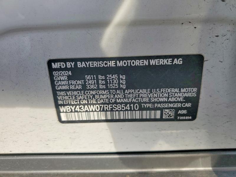 Продаж на аукціоні авто 2024 Bmw I4, vin: WBY43AW07RFS85410, номер лоту: 75018905