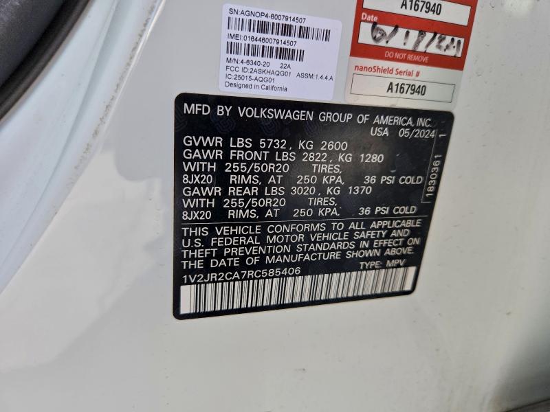 Aukcja sprzedaży 2024 Volkswagen Atlas Se, vin: 1V2JR2CA7RC585406, numer aukcji: 72882755