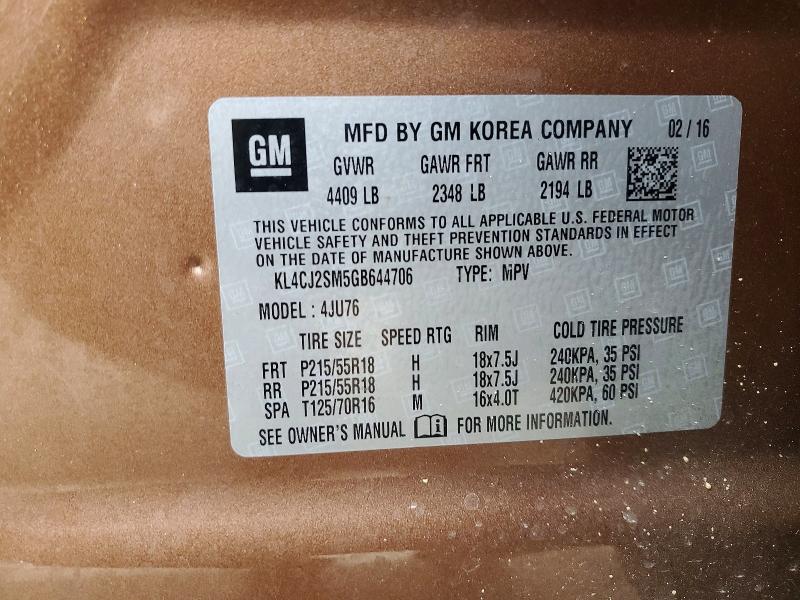Продаж на аукціоні авто 2016 Buick Encore, vin: KL4CJ2SM5GB644706, номер лоту: 99868085