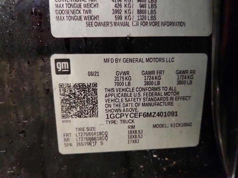 Aukcja sprzedaży 2021 Chevrolet Silverado, vin: 1GCPYCEF6MZ401091, numer aukcji: 72813085
