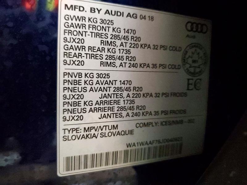 Продажа на аукционе авто 2018 Audi Q7, vin: WA1WAAF75JD040922, номер лота: 74114755