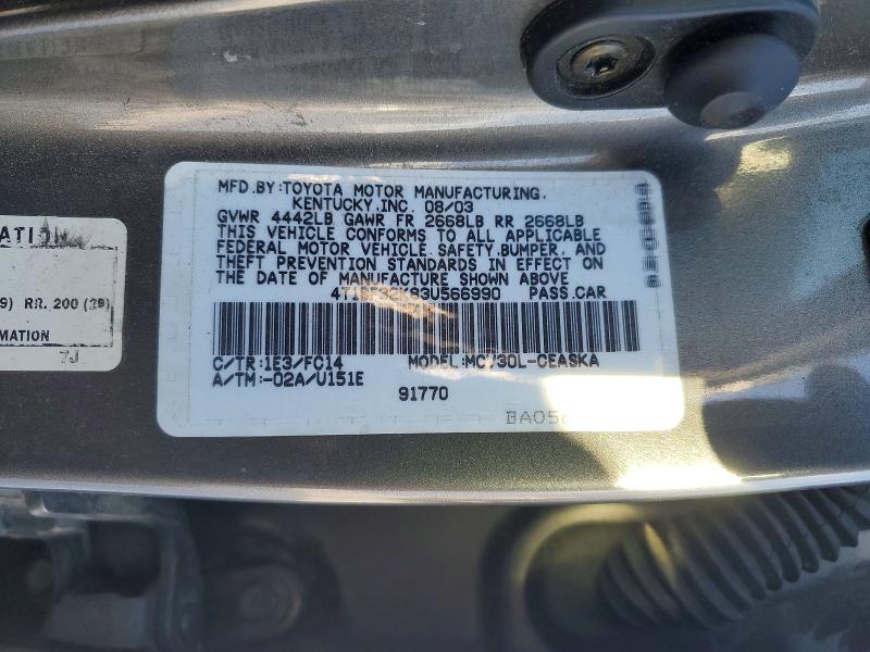 Продажа на аукционе авто 2003 Toyota Camry, vin: 4T1BF32K83U566990, номер лота: 75008305