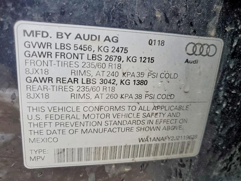 Продаж на аукціоні авто 2018 Audi Q5, vin: WA1ANAFY2J2119628, номер лоту: 73162605