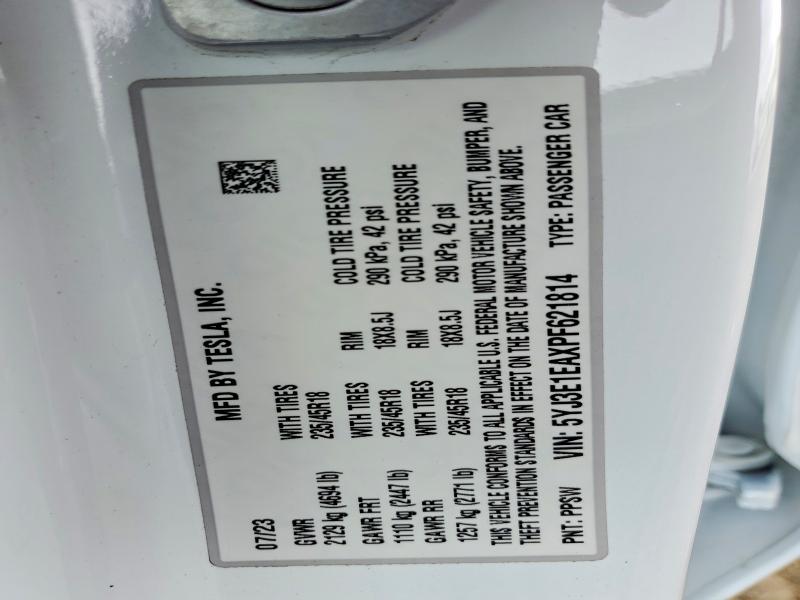 98419795 :رقم المزاد ، 5YJ3E1EAXPF621814 vin ، 2023 Tesla Model 3 مزاد بيع