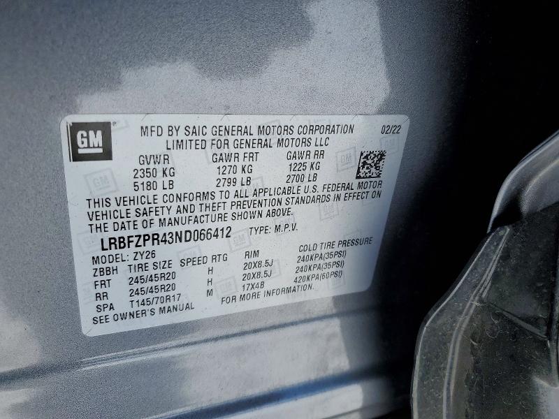 Aukcja sprzedaży 2022 Buick Envision, vin: LRBFZPR43ND066412, numer aukcji: 74208585
