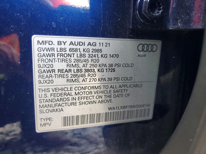 Aukcja sprzedaży 2022 Audi Q7 Premium, vin: WA1LXBF79ND006740, numer aukcji: 72808425
