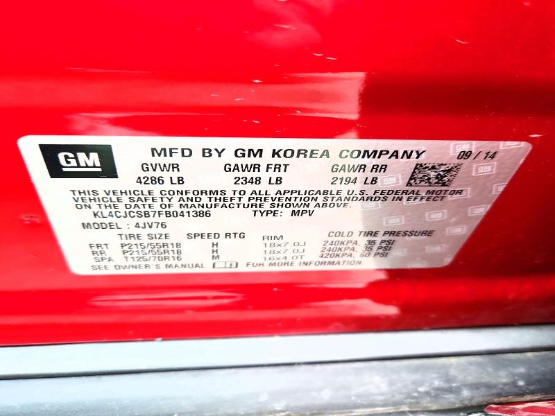 98581055 :رقم المزاد ، KL4CJCSB7FB041386 vin ، 2015 Buick Encore مزاد بيع