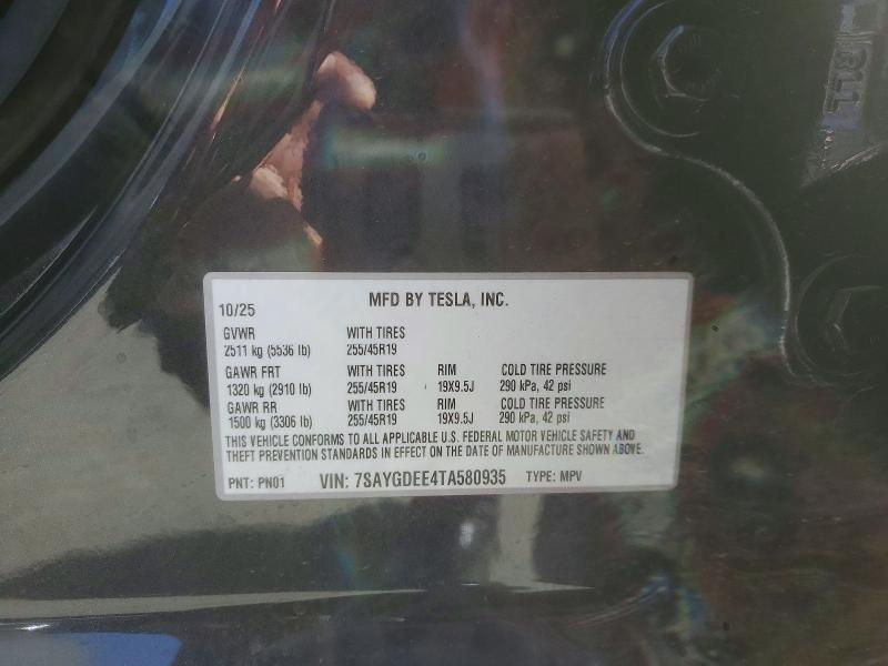 Aukcja sprzedaży 2026 Tesla Model Y, vin: 7SAYGDEE4TA580935, numer aukcji: 99607015