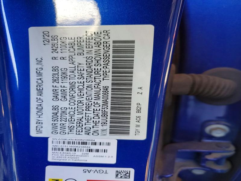 Aukcja sprzedaży 2021 Acura Tlx, vin: 19UUB6F53MA006846, numer aukcji: 73922415