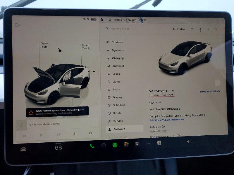 74133415 :رقم المزاد ، 7SAYGDEF7NF553288 vin ، 2022 Tesla Model Y مزاد بيع