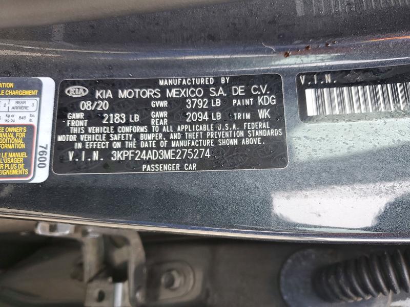 74554505 :رقم المزاد ، 3KPF24AD3ME275274 vin ، 2021 Kia Forte مزاد بيع