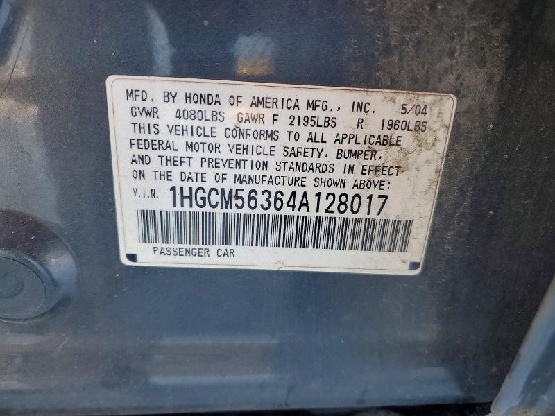 Aukcja sprzedaży 2004 Honda Accord, vin: 1HGCM56364A128017, numer aukcji: 74335115