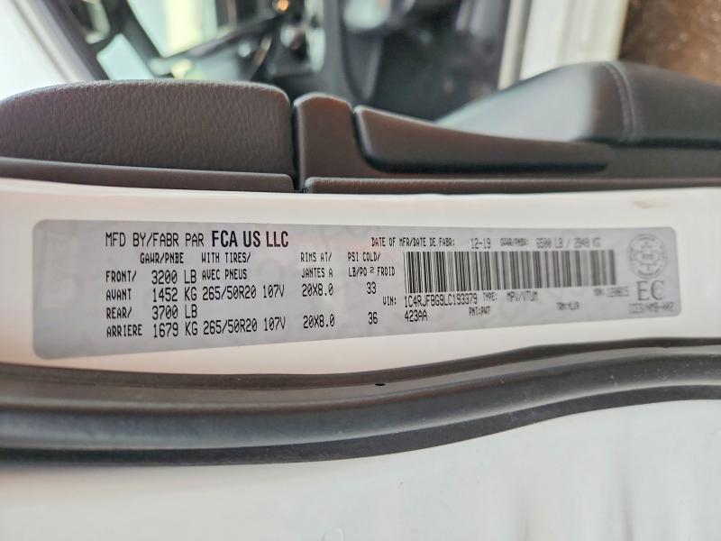 2020 Jeep Grand Cherokee მანქანა იყიდება აუქციონზე, vin: 1C4RJFBG9LC193379, აუქციონის ნომერი: 75606345