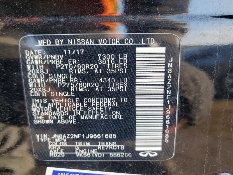 99855645 :رقم المزاد ، JN8AZ2NF1J9661685 vin ، 2018 Infiniti Qx80 مزاد بيع
