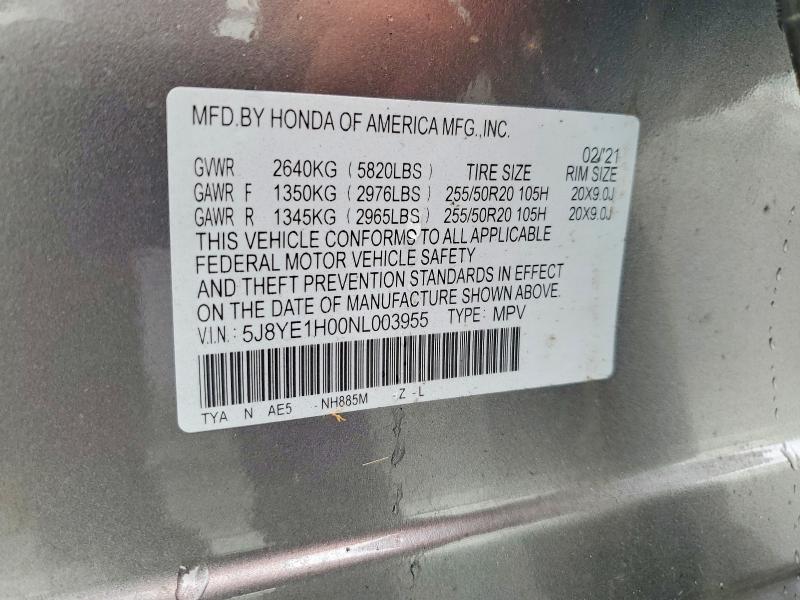 2022 Acura Mdx მანქანა იყიდება აუქციონზე, vin: 5J8YE1H00NL003955, აუქციონის ნომერი: 74328105