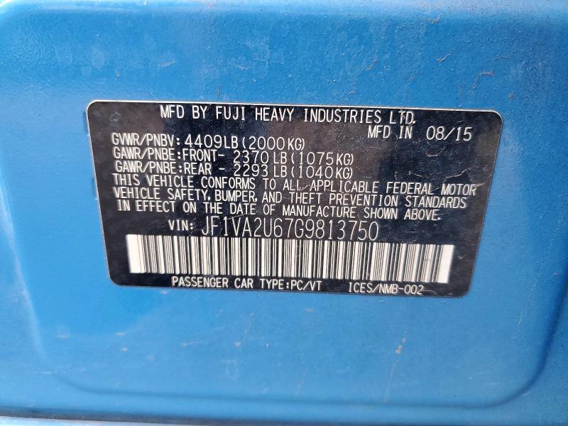 Aukcja sprzedaży 2016 Subaru Wrx, vin: JF1VA2U67G9813750, numer aukcji: 74901905