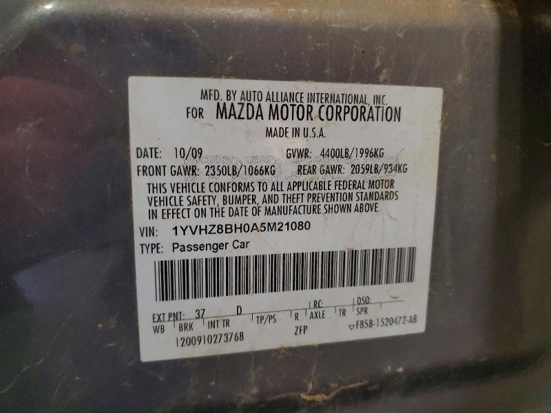 99060135 :رقم المزاد ، 1YVHZ8BH0A5M21080 vin ، 2010 Mazda 6 مزاد بيع