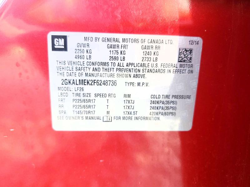Продажа на аукционе авто 2015 Gmc Terrain, vin: 2GKALMEK2F6248736, номер лота: 75497995