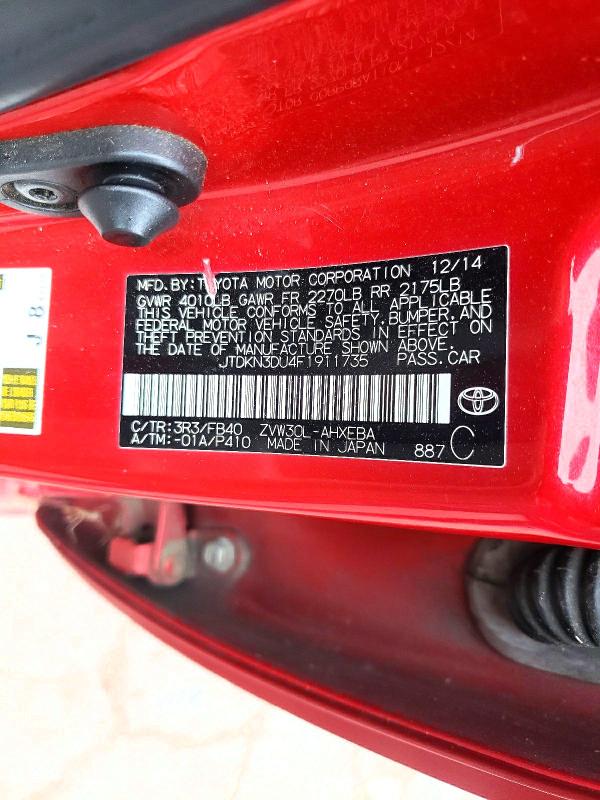 Aukcja sprzedaży 2015 Toyota Prius, vin: JTDKN3DU4F1911735, numer aukcji: 72557525