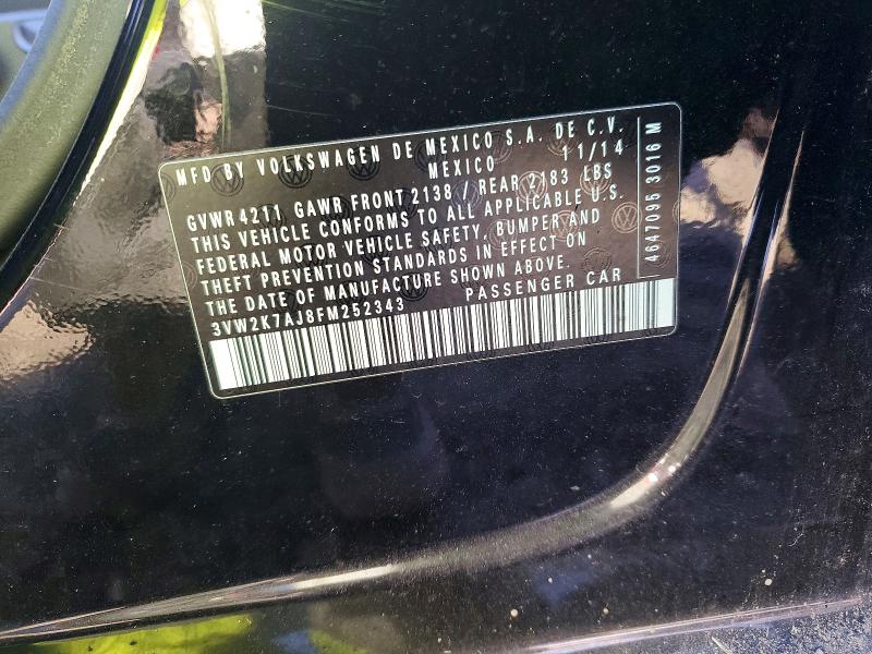 Auction sale of the 2015 Volkswagen Jetta, vin: 3VW2K7AJ8FM252343, lot number: 73813575