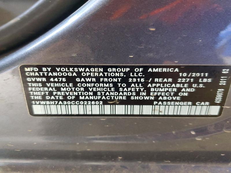 Aukcja sprzedaży 2012 Volkswagen Passat, vin: 1VWBH7A30CC022602, numer aukcji: 99668925