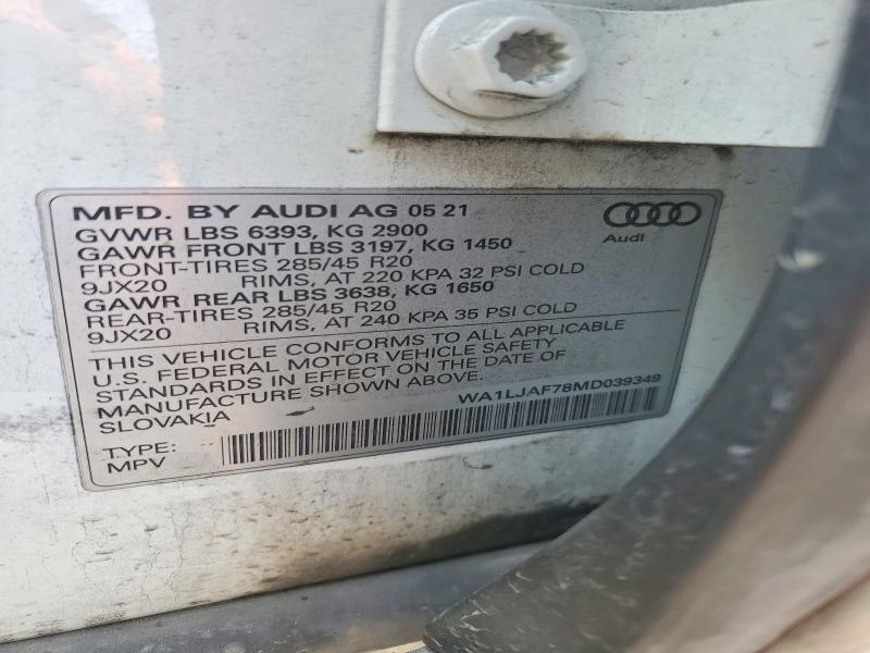 2021 Audi Q7 მანქანა იყიდება აუქციონზე, vin: WA1LJAF78MD039349, აუქციონის ნომერი: 73690935