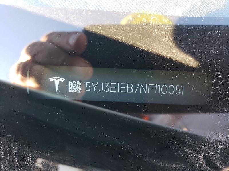Продажа на аукционе авто 2022 Tesla Model 3, vin: 5YJ3E1EB7NF110051, номер лота: 72652235