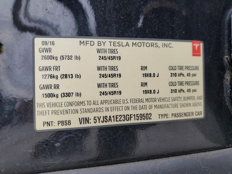 Продаж на аукціоні авто 2016 Tesla Model S, vin: 5YJSA1E23GF159502, номер лоту: 75547985