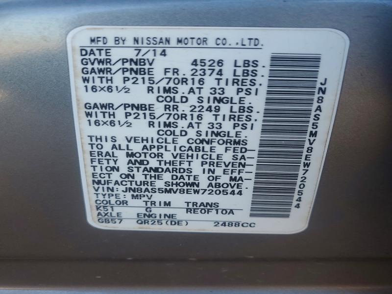 Продаж на аукціоні авто 2014 Nissan Rogue Select, vin: JN8AS5MV8EW720544, номер лоту: 99543825