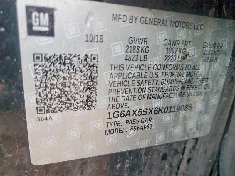 2019 Cadillac Cts მანქანა იყიდება აუქციონზე, vin: 1G6AX5SX6K0119085, აუქციონის ნომერი: 72114565